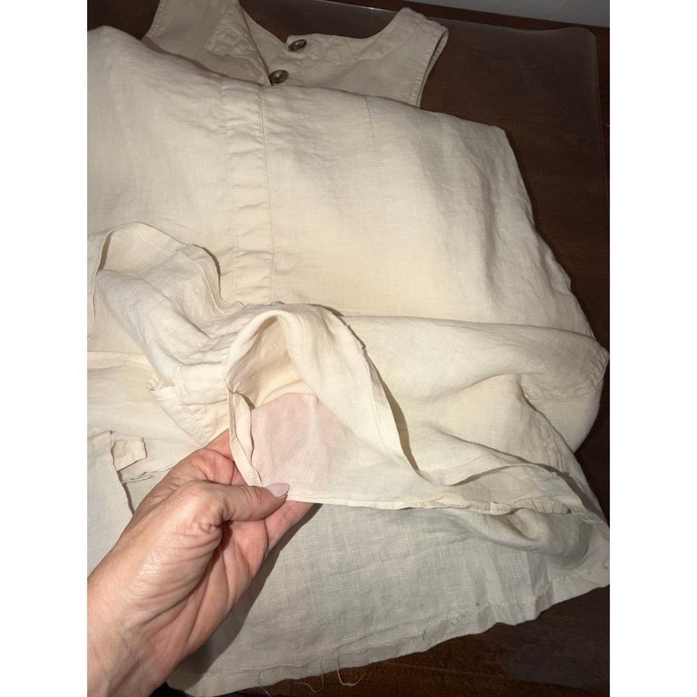 J.Crew 100% Linen Sleeveless Shift Dress Beige Neutral Button Front Medium - Picture 7 of 11